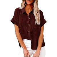 Bluze za žene Modni ženski vrhovi modne majice na čvrstom gumbu ženska v-izrez labav majica bluza