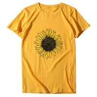 Qazqa Ženski suncokret za ispis okruglih vrata kratkih rukava majica Ljetni uzročni bluza je žuti xxl