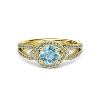 Aquamarine i dijamantni očni zaručni prsten za oča 1. CT TW u 14K žutom zlatu .Size 5.5
