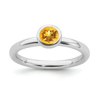 Sterling srebrni izraz za slaganje niski okrugli citrinski prsten - veličina 7