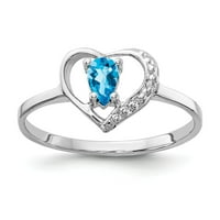 Čvrsta 14k bijelo zlato 5x kruška Blue Topaz dijamantna prstena veličine 6,5