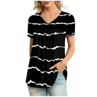 Žene Ljetne puff kratkih rukava Dressy Casual V-izrez T-majice Slatka bluza za radne tiskanje TOPS XL