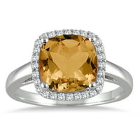Ženski 2. karatni jastuk rezani citrinski i dijamantski halo prsten u 10k bijelo zlato