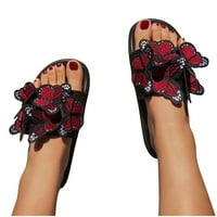 Loopsun Ljetne sandale za žene, ženske sandale za čišćenje ženskih ljetnih luka vezene ravne dna sandale