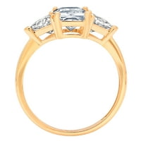 2.82ct Sjajni smaragdni rez prirodni akvamarinski 14k žuti zlato Trobotan prsten s 55,5