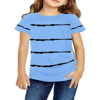 Stripe Print Kids Kids Kratki rukav Ljeto O-izrez Dugme za majicu Dječji vrhovi