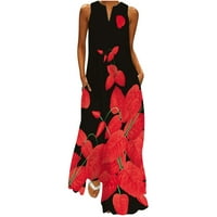 Haljine za žensku dugu haljinu sa prugastom cvjetnim printom maxi haljina bez rukava crvena b m