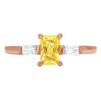 0. CT Sjajni smaragdni rez simulirani žuti dijamant 14k Rose Gold Tro-kameni prsten SZ 9,75