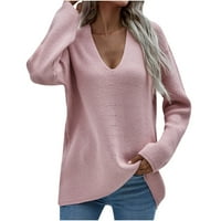 Ženski džemperi Dressy casual dugih rukava V-izrez Duks sa pulover pletenim džemper ružičasto l