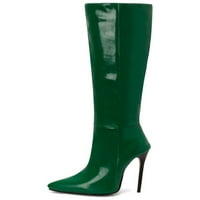Fangasis dame patentne kožne kože visoke čizme šiljaste prstiju udobne zabavne haljine cipele zelene