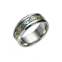 TOYFUNNY TITANIUM čelični zmajski prsten sa srebrnim zlatnim zmajem od nehrđajućeg čelika