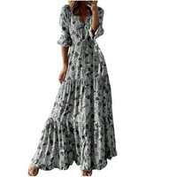 WHLBF Ženske haljine klirence maxi, modne žene V-izrez print rukav patchwork casual duga haljina