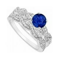 Sapphire & Diamond zaručni prsten sa vjenčanim setom 14k bijelo zlato, 0. CT - Veličina 5