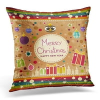 Kuglasti božić šareno sa prekrasnim vintage igračkama i predstavlja poklopac jastuka s jastukom s smeđom