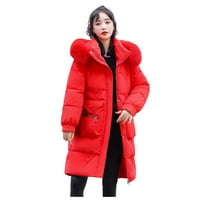 Hinvhai zimski kaputi jakne za žene čišćenje Ženske zimske jakne Topli kaput Slim krijumčara patent zatvarač deblji kaput crvena 14