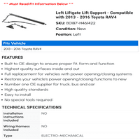 Podrška za podizanje lijevog podizača - kompatibilna sa - Toyota RAV 2015