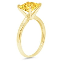2. CT Sjajna princeza Rezani prirodni citrinski 14K žuti zlatni pasijans prsten SZ 5.75