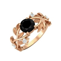 Okrugla Crna Spinel 10k Rose Gold Solitaire Women Classic Ring
