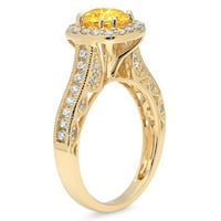 2. CT sjajan okrugli rez prozirni dijamant 18k žuti zlatni halo pasijans sa Accentima prsten sz 11
