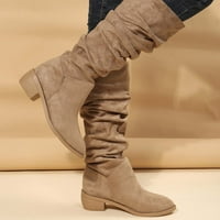 Homodles Ženske srednje koljena visoke čizme široke šiljaste toe čvrste čizme u boji Khaki veličine