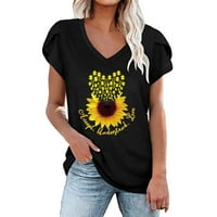 Grafički sunce za žene Ležerne prilike Ležerne prilike ljeti kratki rukav V izrez T majice Trendi labavi