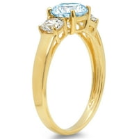 1.5ct okrugli rez plavi simulirani dijamant 14k žuto zlato graviranje izjava godišnjica Angažovanost vjenčanja Trobotna prstena veličine 9.5