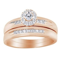Okrugli rezani bijeli prirodni dijamantni zvjezdica za angažman za angažman u 10k ružičasto zlatne prstene