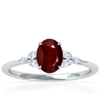 Gemsny Jul Rođenje - Petite ovalni rubin prsten sa okruglim i markizom bočnim dijamantima