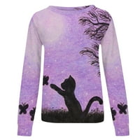 Jsaierl Womens Dukseri Crewneck Cat Graphic Top Dugi rukav Slatka košulja Trendy Pulover Duweathirt