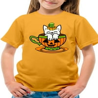 Pumpkin Cup sa mačjim majica Juniors -Roza Khan dizajna, srednja