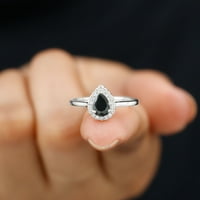 Black Spinel prsten u obliku kruške sa moissitnim halo za žene - CT, 14k bijelo zlato, US 4.00