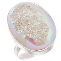 Srebrni ovalni bijeli opal Iridescentni titanijum drugy add sz Sterling Ring, 1