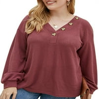 Scvgkk ženska plus veličina pune boje casual dugmadi dugih rukava V vrat bluze vrhovi