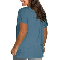 Pejock ženska plus veličina čvrsta posada labava majica kratkih rukava Bluze majice tamno plave s