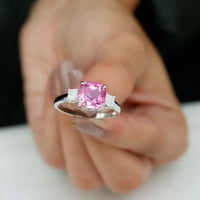 Laboratorija odrasli Pink Sapphire Solitaire Prsten sa Moissine - AAAA ocjena, 14k bijelo zlato, US