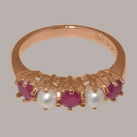 Britanci napravio 14k ružičarski zlatni prirodni rubin i kultivirani biserni ženski prsten - veličine