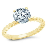 2. CT sjajan okrugli rez simulirani Blue Diamond 14K žuti zlatni pasijans prsten sz 10