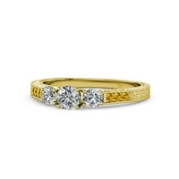 Diamond Milgrain radi tri kameni prsten sa citrinom na bočnoj traci 0. CT TW u 14K žutom zlatu .Size