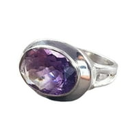 Čvrsti srebrni prsten za žene i djevojke, prirodni ametist prsten dragulja jedinstvenog ručno izrađenog