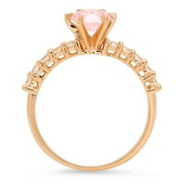 1. CT sjajan okrugli rez simulirani ružičasti dijamant 14k žuti zlatni pasijans sa akcentima prsten