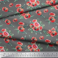 Soimoi Sivi Poly Georgette lišće tkanine i ranunculus cvjetni ispis tkanine sa širokim dvorištem