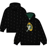 Muški Mitchell & Ness Black Green Bay Packers Alover Print Fleece Pulover Hoodeie