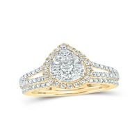 10KT Žuta zlatna okrugla Diamond Teardrop Bridal Wedding prsten set CTTW