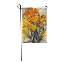Vodenikolor Slikarstvo Žuta tulipana narančasta pejzaž cvjetni cvjetni proljetni vrt zastava ukrasna