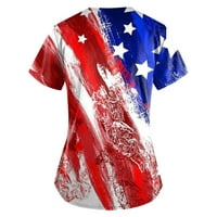 Sksloeg Žene vrhovi vrhovi američkih zvijezda Stripes uzorak Patriotske majice s kratkim rukavima V-izrez
