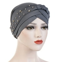 Jiaroswwei Solid Color Plaits perle Decor ženska muslimanska hidžaba turbana glava zamotavanje kapa