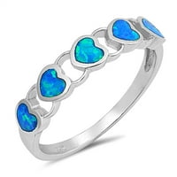 Vaša boja Blue Simulirani zvučni prsten za lanac za srce. Sterling srebrni bend CZ ženski veličine 6