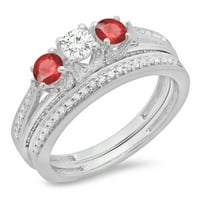 DazzlingRock kolekcija 14k okrugli rubin i bijeli dijamantski ženski zaručni prsten sa setom benda,
