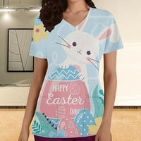 ECQKAME Uskrs ženske piling vrhovi uskršnja jaja zečje od tiskane radne uniforme bluza majica casual