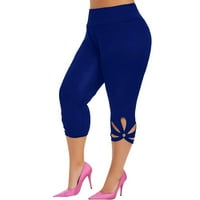 Lhked Women Plus size Solid šuplji elastični struk casual gamaše hlače, plava